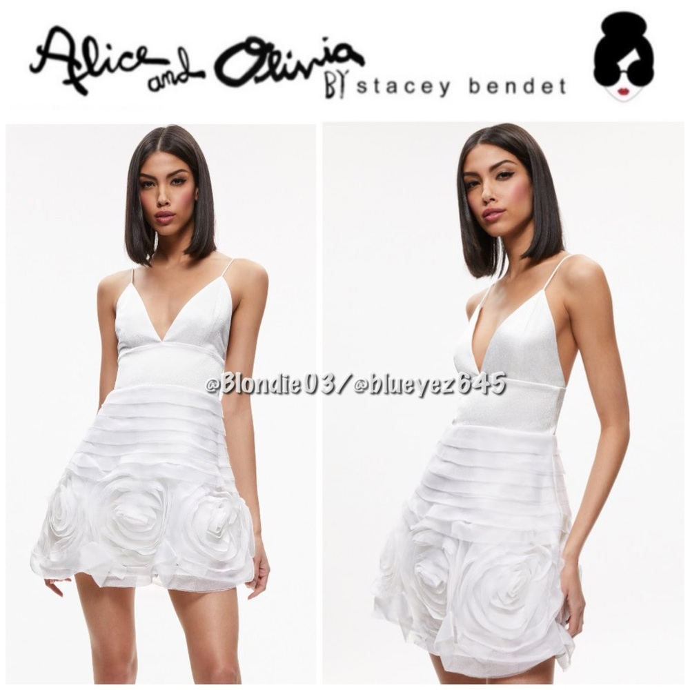 Alice + Olivia Kemberly Spaghetti Strap Mini Gown in White 12 NWT